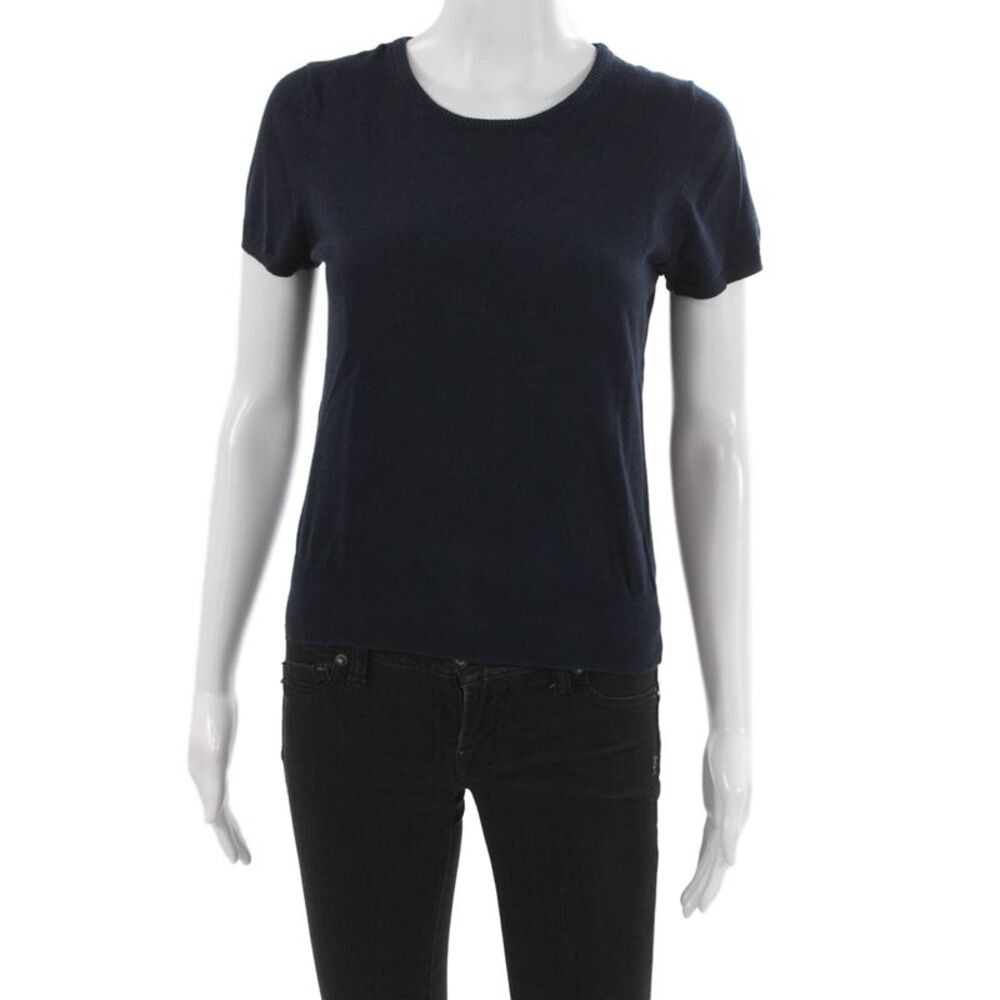 Demylee Women Basic Wool Crew Neck Short Sleeve T-Shirt Dark Blue Size S